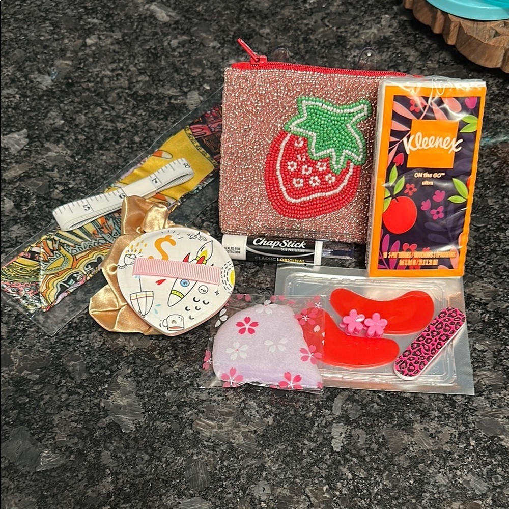 Strawberry Beaded Pouch with Beauty Blenders & Accessories NWT Gifts & More